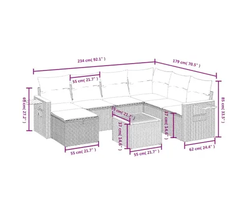 8-Daļīgs Dārza Dīvāna Komplekts, Matrači, Bēša Pe Rotangpalma Vidaxl