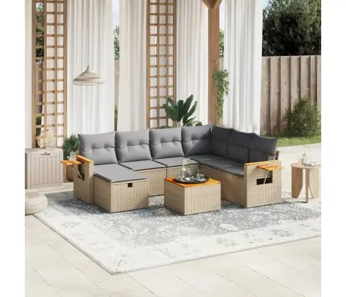 8-Daļīgs Dārza Dīvāna Komplekts, Matrači, Bēša Pe Rotangpalma Vidaxl