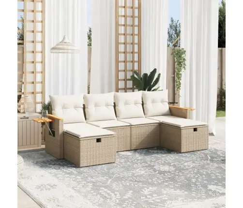 6-Daļīgs Dārza Dīvāna Komplekts, Matrači, Bēša Pe Rotangpalma Vidaxl