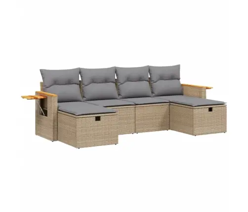 6-Daļīgs Dārza Dīvāna Komplekts, Matrači, Bēša Pe Rotangpalma Vidaxl