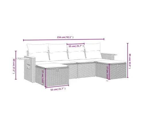 6-Osaline Aiadiivani Komplekt Patjadega, Hall, Polürotang