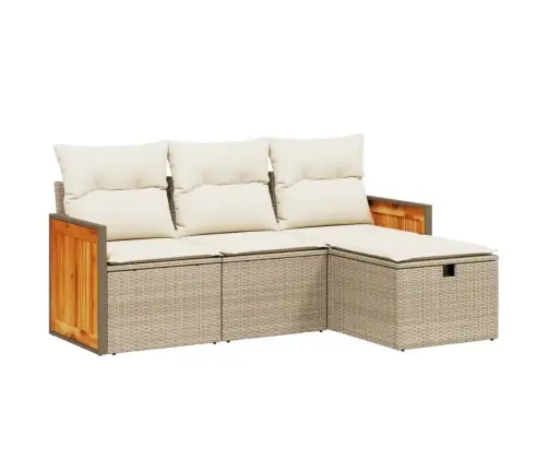 4-Daļīgs Dārza Dīvāna Komplekts, Matrači, Bēša Pe Rotangpalma Vidaxl