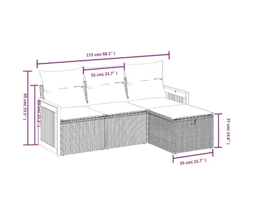 4-Daļīgs Dārza Dīvāna Komplekts Ar Matračiem, Pelēks Pe Pinums Vidaxl
