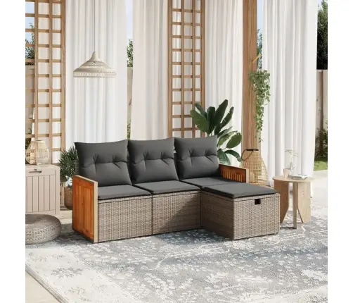 4-Daļīgs Dārza Dīvāna Komplekts Ar Matračiem, Pelēks Pe Pinums Vidaxl