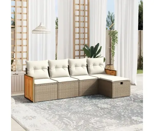 5-Daļīgs Dārza Dīvāna Komplekts, Matrači, Bēša Pe Rotangpalma Vidaxl