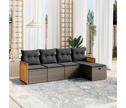 5-Daļīgs Dārza Dīvāna Komplekts Ar Matračiem, Pelēks Pe Pinums Vidaxl