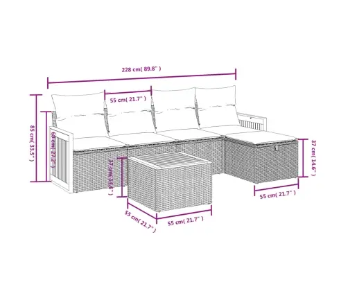 6-Daļīgs Dārza Dīvāna Komplekts, Matrači, Bēša Pe Rotangpalma Vidaxl