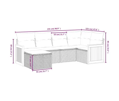 6-Daļīgs Dārza Dīvāna Komplekts, Matrači, Bēša Pe Rotangpalma Vidaxl