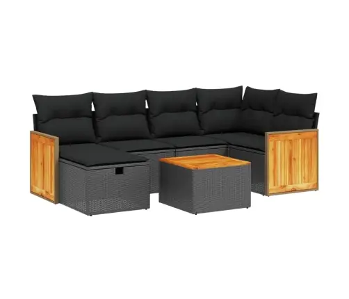 7-Daļīgs Dārza Dīvāna Komplekts Ar Matračiem, Melna Pe Vidaxl