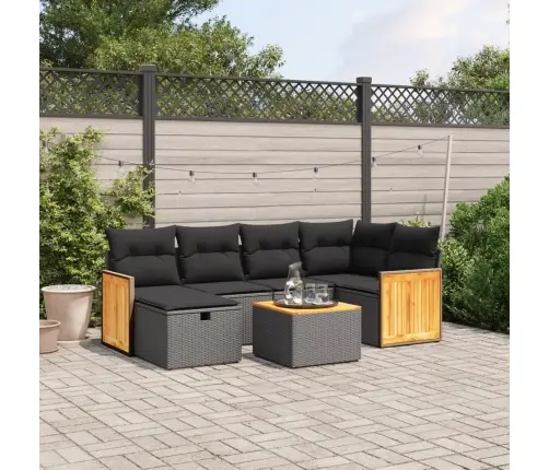 7-Daļīgs Dārza Dīvāna Komplekts Ar Matračiem, Melna Pe Vidaxl