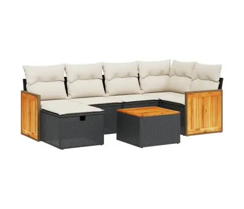 Sofos Komplektas Su Pagalvėlėmis, 7 Dalių, Juodas, Poliratanas