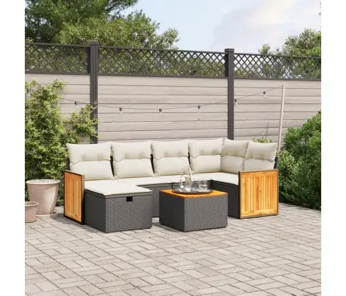 Sofos Komplektas Su Pagalvėlėmis, 7 Dalių, Juodas, Poliratanas