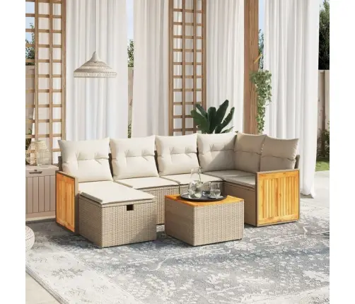 7-Daļīgs Dārza Dīvāna Komplekts, Matrači, Bēša Pe Rotangpalma Vidaxl