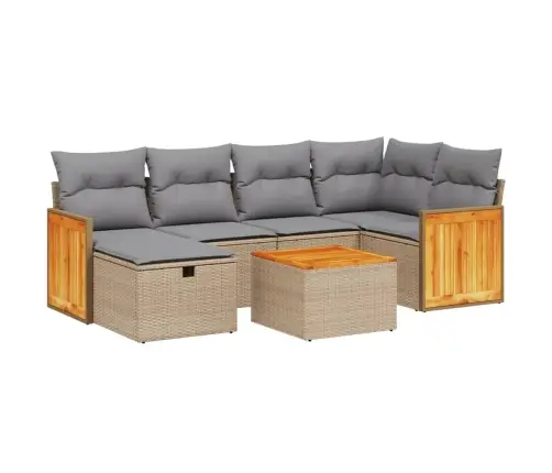 Sofos Komplektas Su Pagalvėlėmis, 7 Dalių, Smėlio, Poliratanas