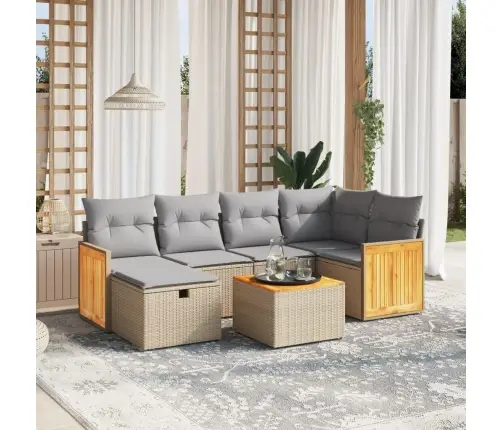 Sofos Komplektas Su Pagalvėlėmis, 7 Dalių, Smėlio, Poliratanas