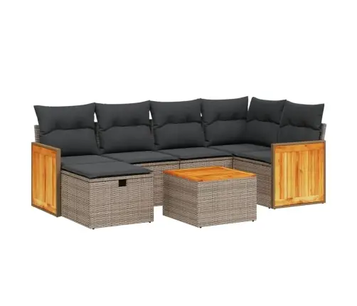 7-Daļīgs Dārza Dīvāna Komplekts, Matrači, Pelēka Pe Rotangpalma Vidaxl