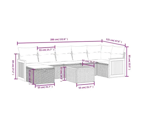 8-Daļīgs Dārza Dīvāna Komplekts, Matrači, Melna Pe Rotangpalma Vidaxl