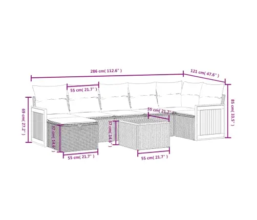 8-Daļīgs Dārza Dīvāna Komplekts Ar Matračiem, Pelēks Pe Pinums Vidaxl