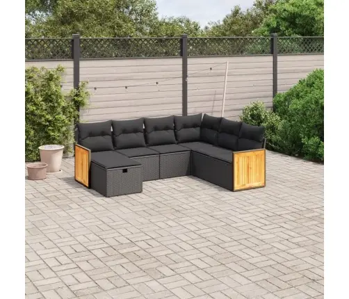 Sofos Komplektas Su Pagalvėlėmis, 7 Dalių, Juodas, Poliratanas