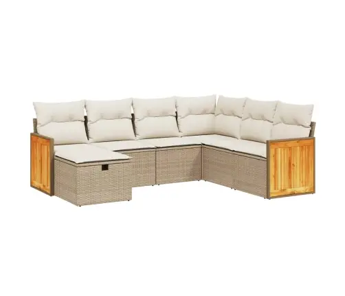 7-Daļīgs Dārza Dīvāna Komplekts, Matrači, Bēša Pe Rotangpalma Vidaxl