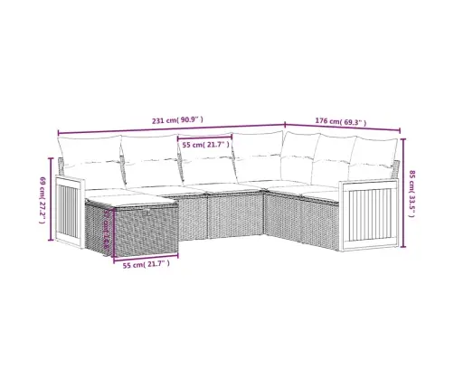 7-Daļīgs Dārza Dīvāna Komplekts, Matrači, Bēša Pe Rotangpalma Vidaxl