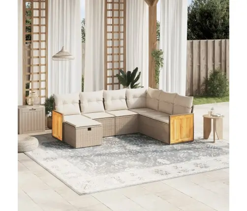 7-Daļīgs Dārza Dīvāna Komplekts, Matrači, Bēša Pe Rotangpalma Vidaxl