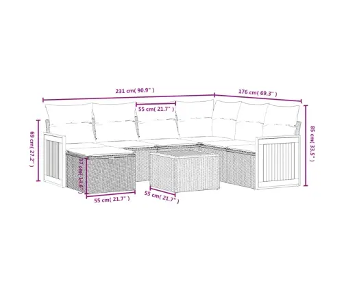 Sofos Komplektas Su Pagalvėlėmis, 8 Dalių, Juodas, Poliratanas
