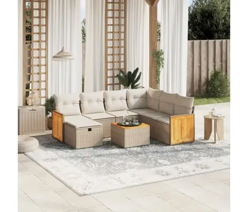 Sofos Komplektas Su Pagalvėlėmis, 8 Dalių, Smėlio, Poliratanas