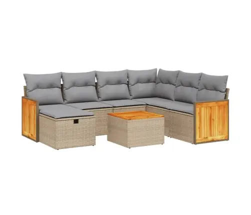 8-Daļīgs Dārza Dīvāna Komplekts, Matrači, Bēša Pe Rotangpalma Vidaxl