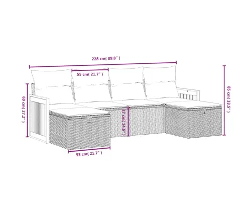 6-Daļīgs Dārza Dīvāna Komplekts, Matrači, Melna Pe Rotanpalma Vidaxl