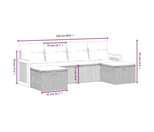 6-Daļīgs Dārza Dīvāna Komplekts, Matrači, Bēša Pe Rotangpalma Vidaxl