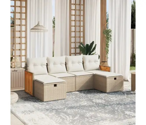 6-Daļīgs Dārza Dīvāna Komplekts, Matrači, Bēša Pe Rotangpalma Vidaxl