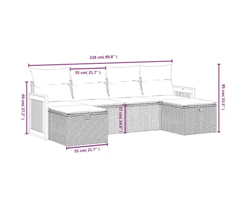 6-Daļīgs Dārza Dīvāna Komplekts, Matrači, Bēša Pe Rotangpalma Vidaxl