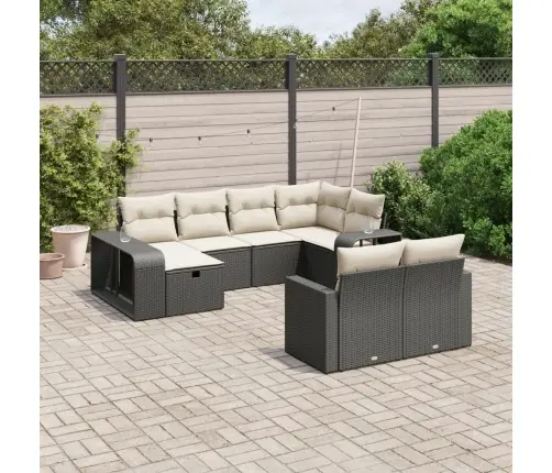 10-Daļīgs Dārza Dīvāna Komplekts, Matrači, Melna Pe Rotangpalma Vidaxl