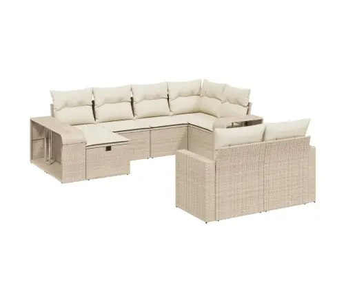 Sofos Komplektas Su Pagalvėlėmis, 10 Dalių, Smėlio, Poliratanas