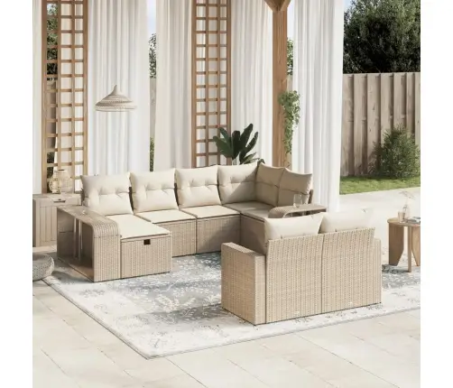 Sofos Komplektas Su Pagalvėlėmis, 10 Dalių, Smėlio, Poliratanas