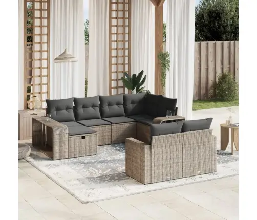 10-Daļīgs Dārza Dīvāna Komplekts Ar Matračiem, Pelēks Pe Pinums Vidaxl