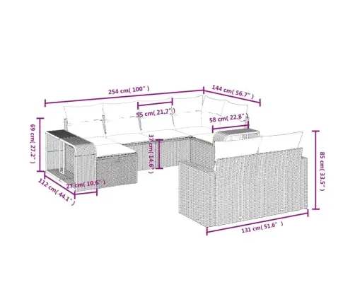 10-Daļīgs Dārza Dīvāna Komplekts Ar Matračiem, Pelēka Pe Pinums Vidaxl