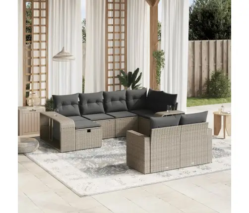 10-Daļīgs Dārza Dīvāna Komplekts Ar Matračiem, Pelēka Pe Pinums Vidaxl