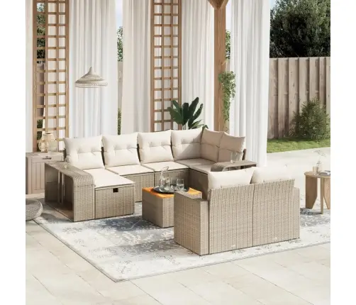 11-Daļīgs Dārza Dīvāna Komplekts, Matrači, Bēša Pe Rotangpalma Vidaxl