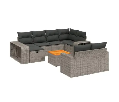 11-Daļīgs Dārza Dīvāna Komplekts Ar Matračiem, Pelēks Pe Pinums Vidaxl