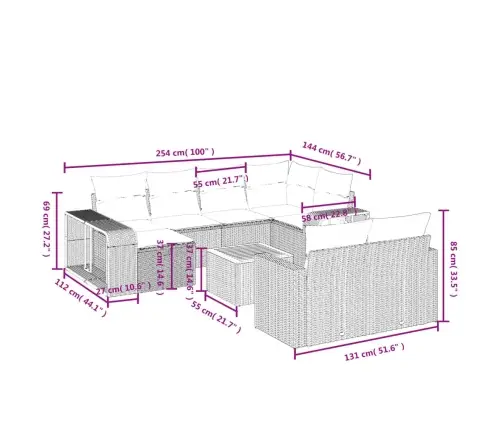 11-Daļīgs Dārza Dīvāna Komplekts Ar Matračiem, Pelēks Pe Pinums Vidaxl