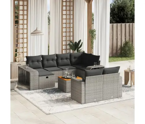 11-Daļīgs Dārza Dīvāna Komplekts Ar Matračiem, Pelēks Pe Pinums Vidaxl