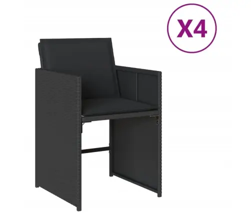 Sodo Kėdės Su Pagalvėlėmis, 4Vnt., Juodos Spalvos, Poliratanas