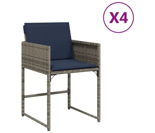 Sodo Kėdės Su Pagalvėlėmis, 4Vnt., Pilkos Spalvos, Poliratanas