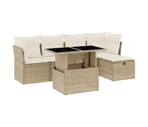 6-Daļīgs Dārza Dīvāna Komplekts, Matrači, Bēša Pe Rotangpalma Vidaxl