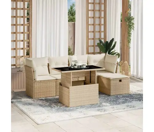 6-Daļīgs Dārza Dīvāna Komplekts, Matrači, Bēša Pe Rotangpalma Vidaxl