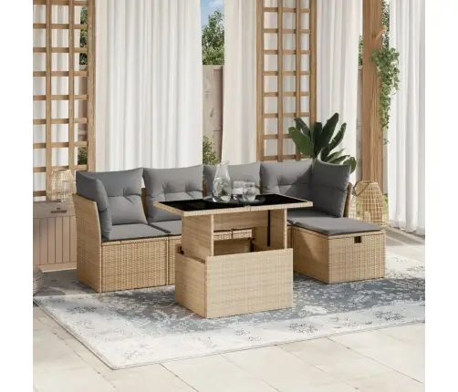 6-Daļīgs Dārza Dīvāna Komplekts, Matrači, Bēša Pe Rotangpalma Vidaxl