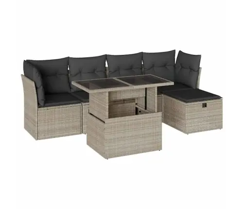 6-Osaline Aiamööblikomplekt Patjadega, Helehall, Polürotang