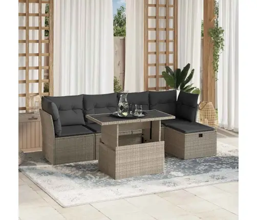 6-Osaline Aiamööblikomplekt Patjadega, Helehall, Polürotang